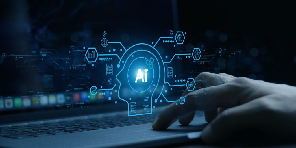 A young businessman chatting with an AI chatbot developed by OpenAI, illustrating interaction with RAG-based AI
