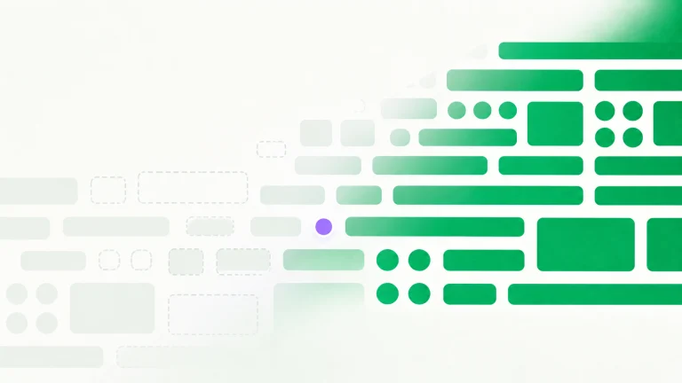 Gray placeholder blocks on the left turn into structured green blocks on the right.