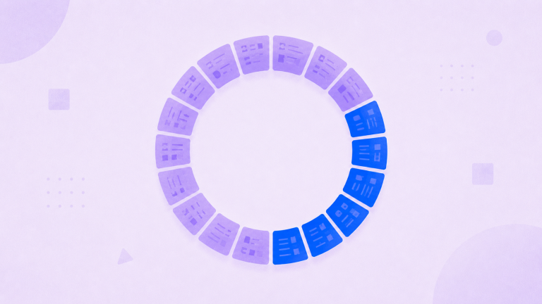Minimal geometric illustration of a ring chart built from data-block segments, with one arc highlighted in Syntitan blue to represent the share of an AI budget consumed by data cleaning