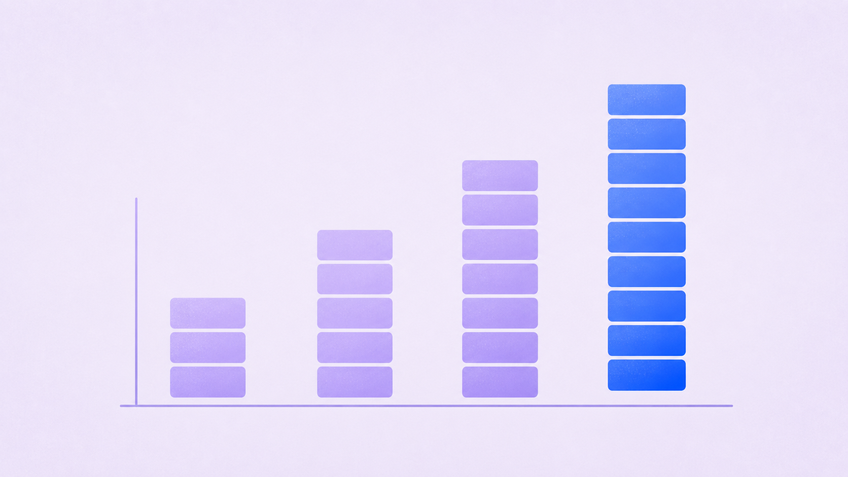 Minimal geometric illustration of an upward-trending bar chart where each bar is built from stacked data blocks