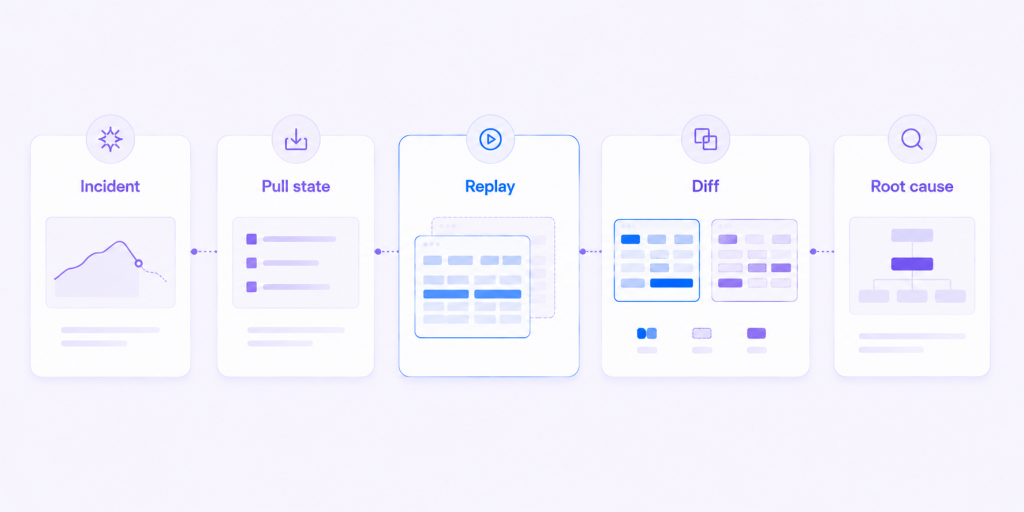 pull release state replay diff root cause timeline 1