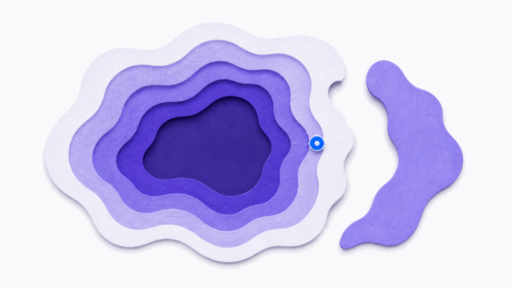 Layered violet evidence states align around one run state while one matching layer remains offset, illustrating the evidence needed to investigate an AI result that will not reproduce.