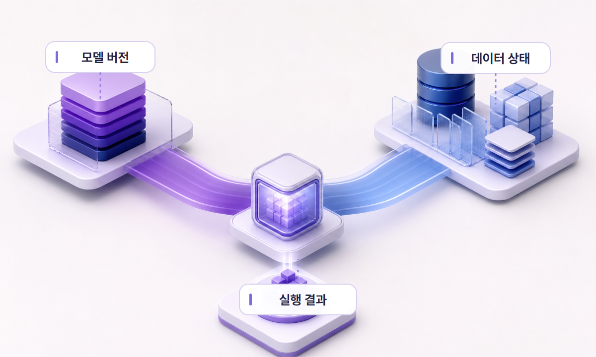 모델 버전과 데이터 상태가 하나의 실행 결과로 연결되는 구조