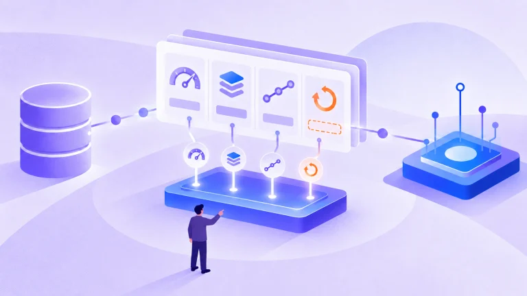 공공데이터 개방 담당자가 데이터 카드의 빈 기록을 Syntitan이 채워 넣는 모습을 보는 일러스트