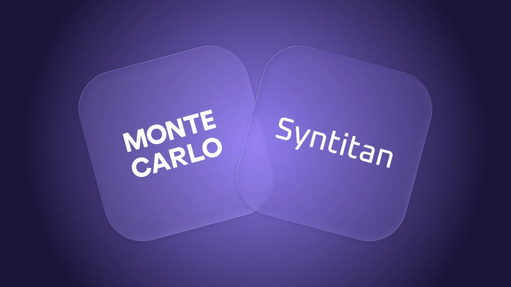 Monte Carlo and Syntitan wordmarks on overlapping violet panels