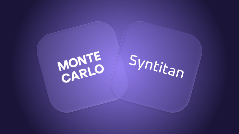 Monte Carlo and Syntitan wordmarks on overlapping violet panels