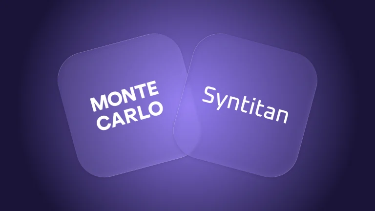 Monte Carlo and Syntitan wordmarks on overlapping violet panels