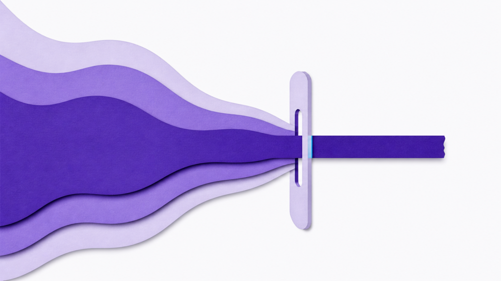 Layered violet data narrows through a task-fit verification boundary.