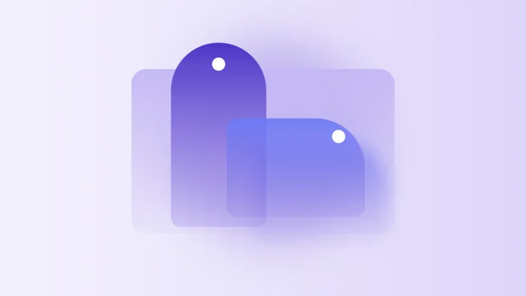 Two translucent pattern shapes overlapping on one shared base sheet, in purple and blue gradients