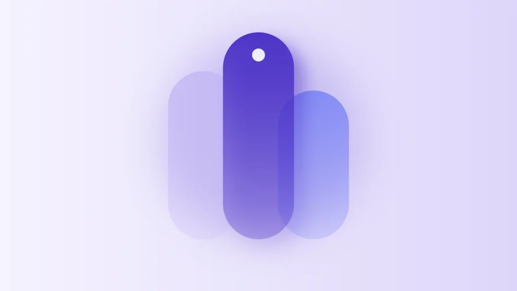 Three translucent vertical capsules, with the tallest deep purple capsule in the middle