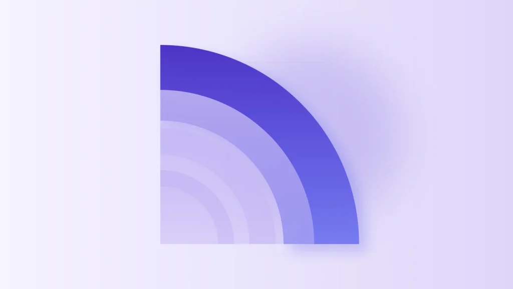 Abstract fan of translucent violet bands, with one deeper band layered on top of the shared layers