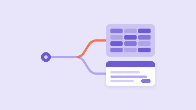Flat illustration of an agent at a fork, taking a highlighted path to a clean data table while another path leads to a billing record card